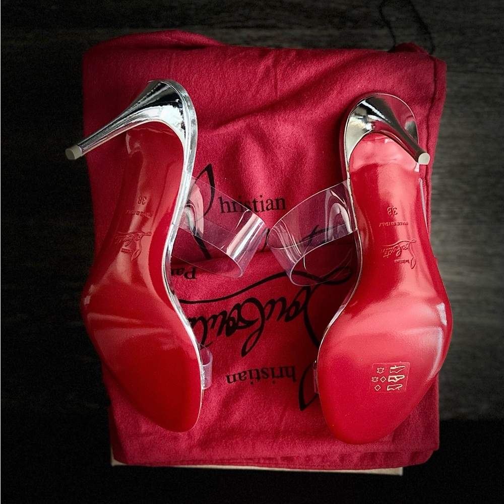 Christian Louboutin classic. Just Nothing - 85 mm mule sandals (silver, size 38)